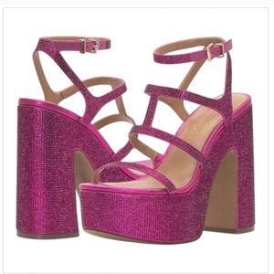 NWT Jessica Simpson Meitini Rhinestone Platform Sandals Pink Sz 8